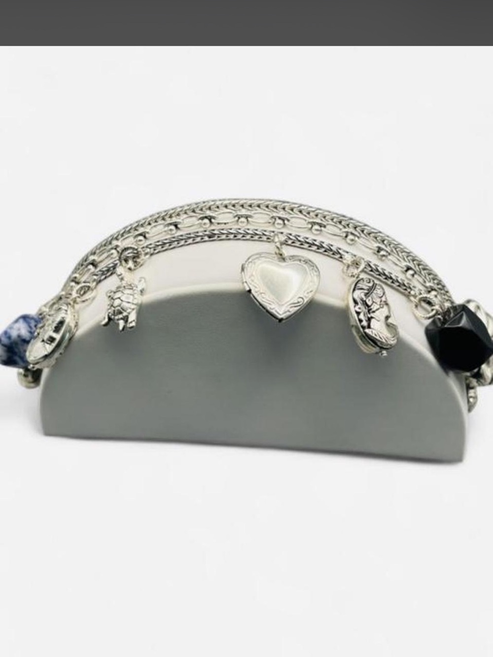 Silver Charm Bracelet with Heart and Decorative Charms